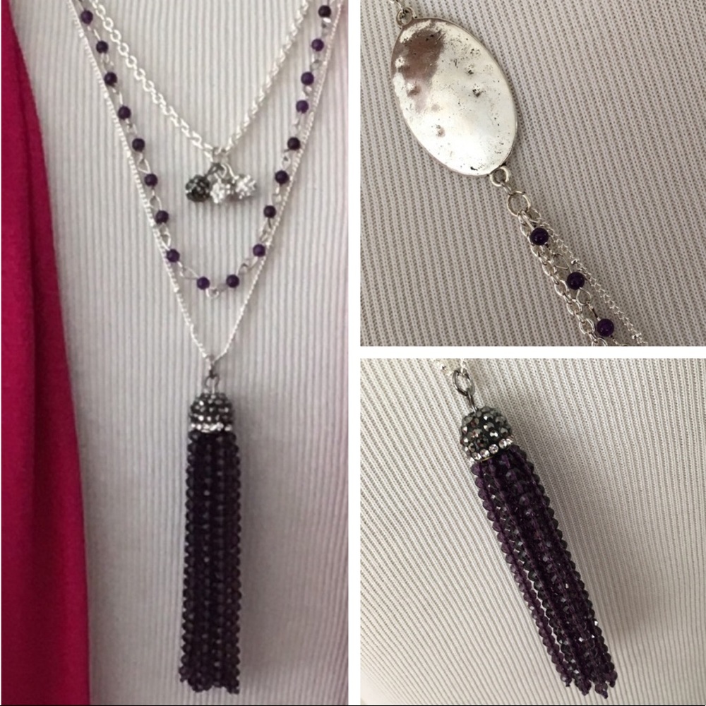 Amethyst & Crystal 3 Strand Necklace